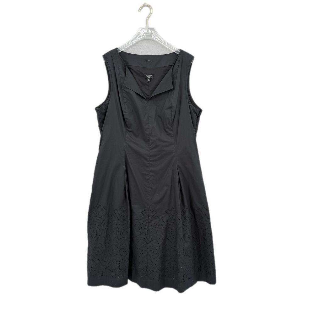 Talbots PETITE Black Fit & Flare Sleeveless V-neck Embroidered Cotton Mini Dress - Picture 6 of 11